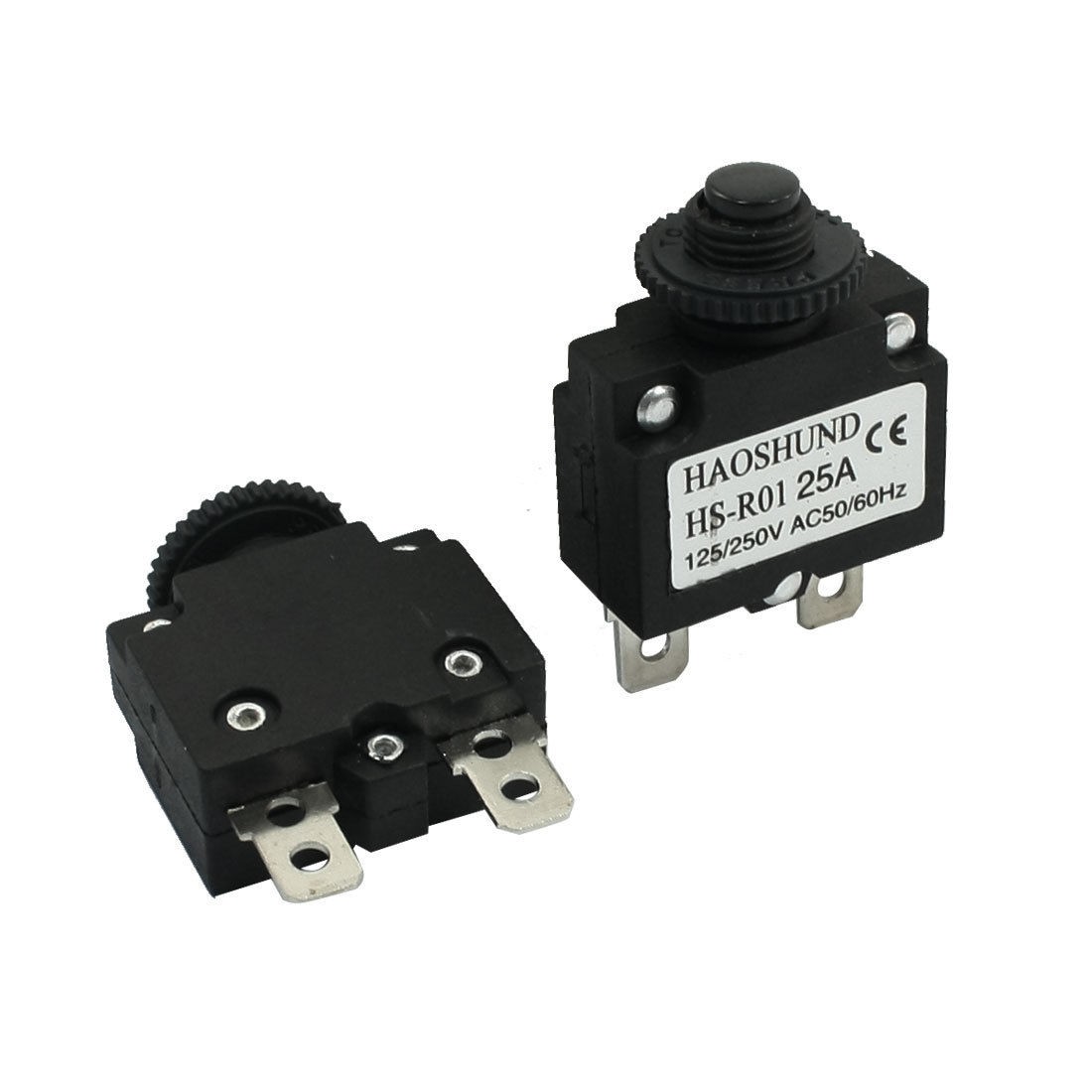 2 Pcs 2Pin Reset Circuit Breaker Thermal Overload Protector AC 125V 250V 25A