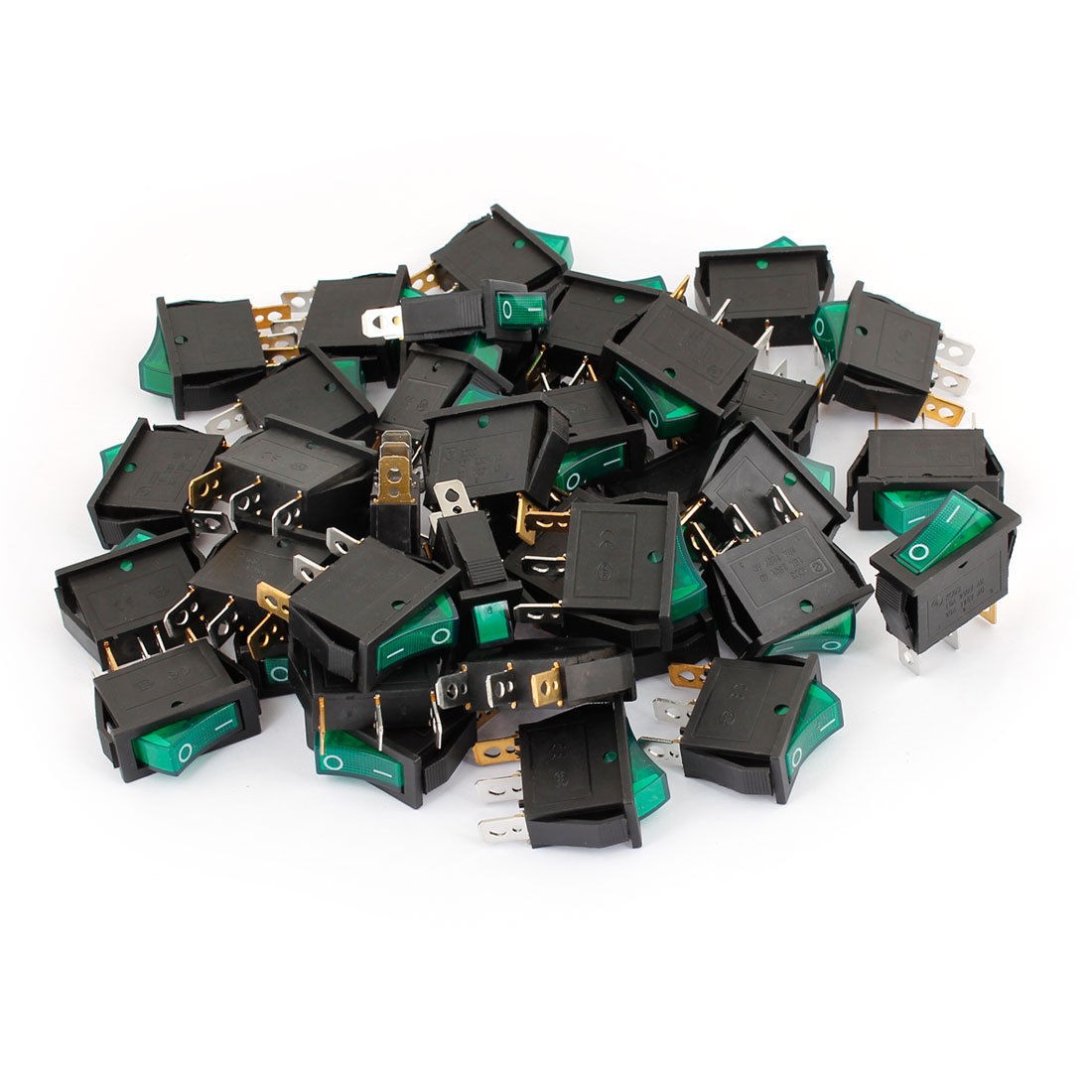 AC 250V/15A 125V/20A 3-Pin Green Light Lamp SPST On/Off Rocker Switch 40PCS