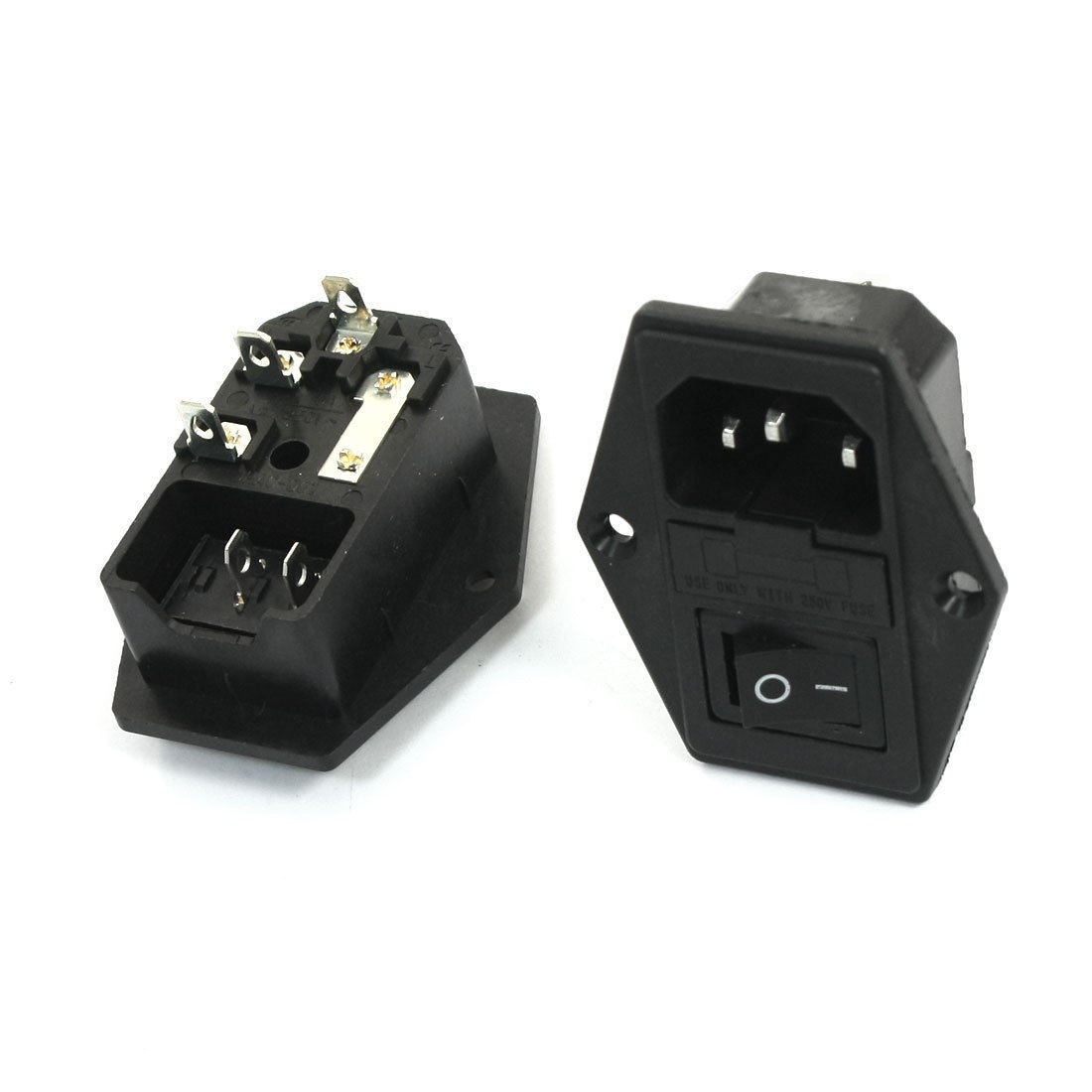 Panel Mount Fuse Holder IEC320 C14 Inlet I/O Black Button Power Socket 2 Pcs