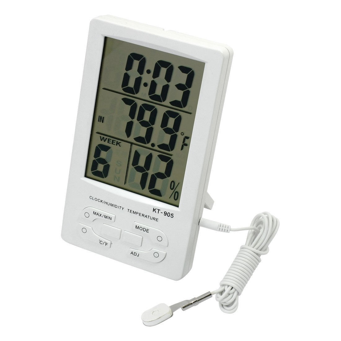 White Digital LCD Display Calendar Clock Alarm Temp Humidity Meter