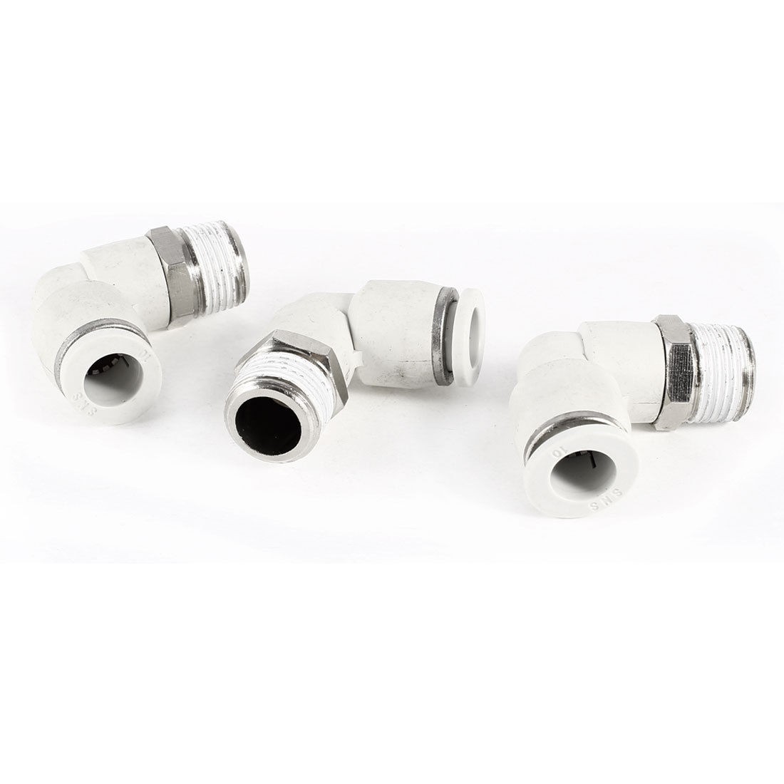 3 Pcs Pneumatic 10mm to 3/8" PT Male Thread 90 Degree Quick Fittings White