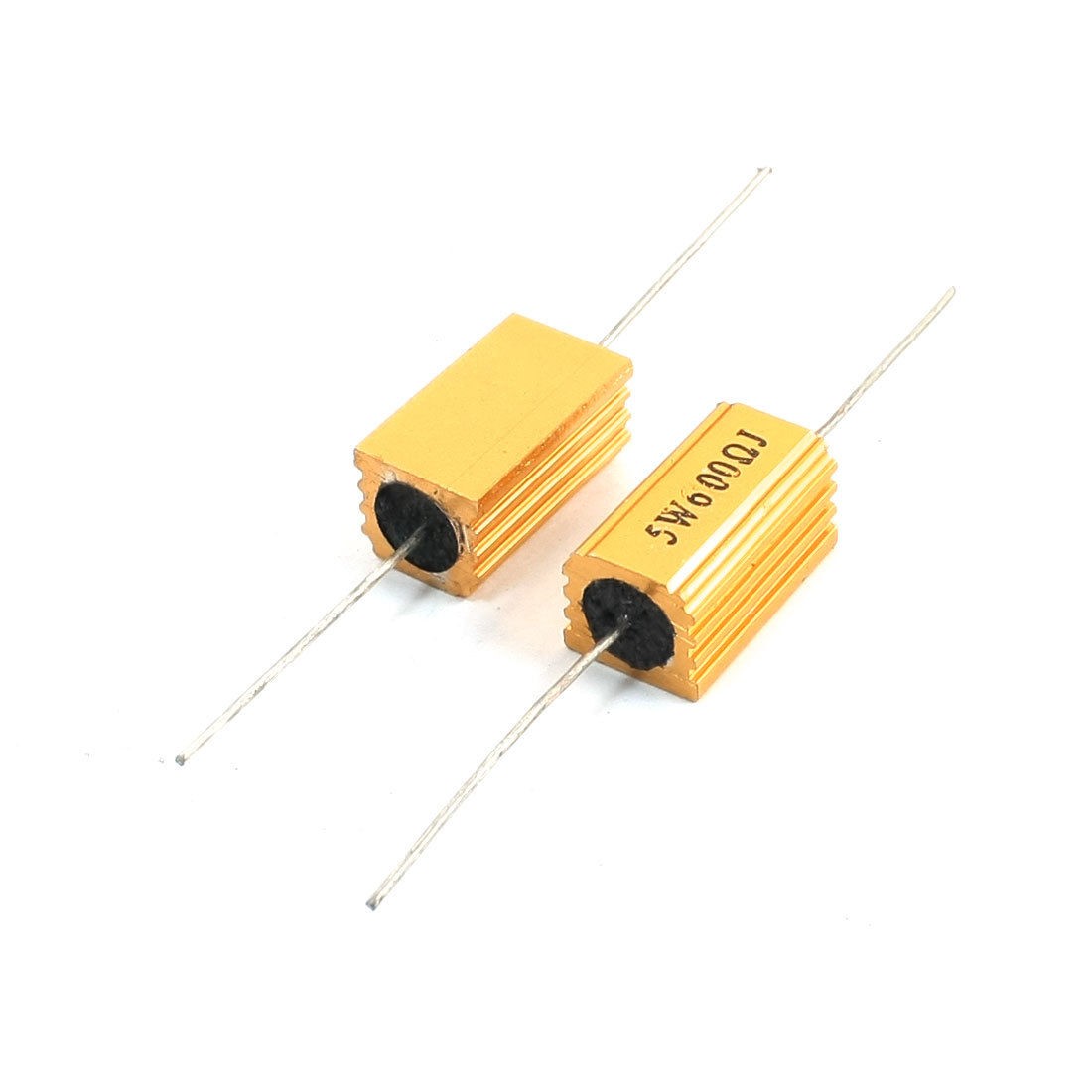 2 Pcs Gold Tone Axial Lead Aluminium Clad Resistor 5Watt 600 Ohm