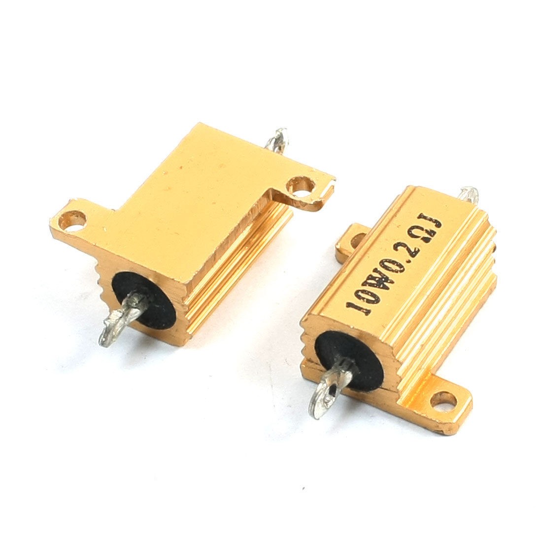 2Pcs Gold Tone Chassis Mounted Aluminum Clad Power Resistors 10W 0.2 Ohm