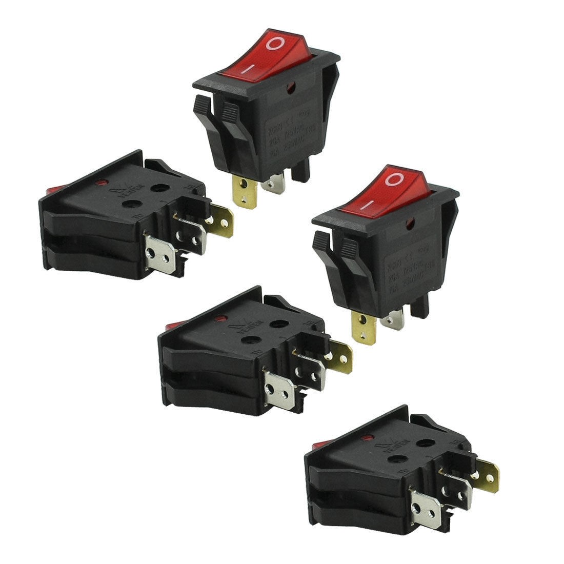 5 Pcs Panel Mount Red Light 2 Position SPST Rocker Switch 15A 250VAC 20A 125VAC