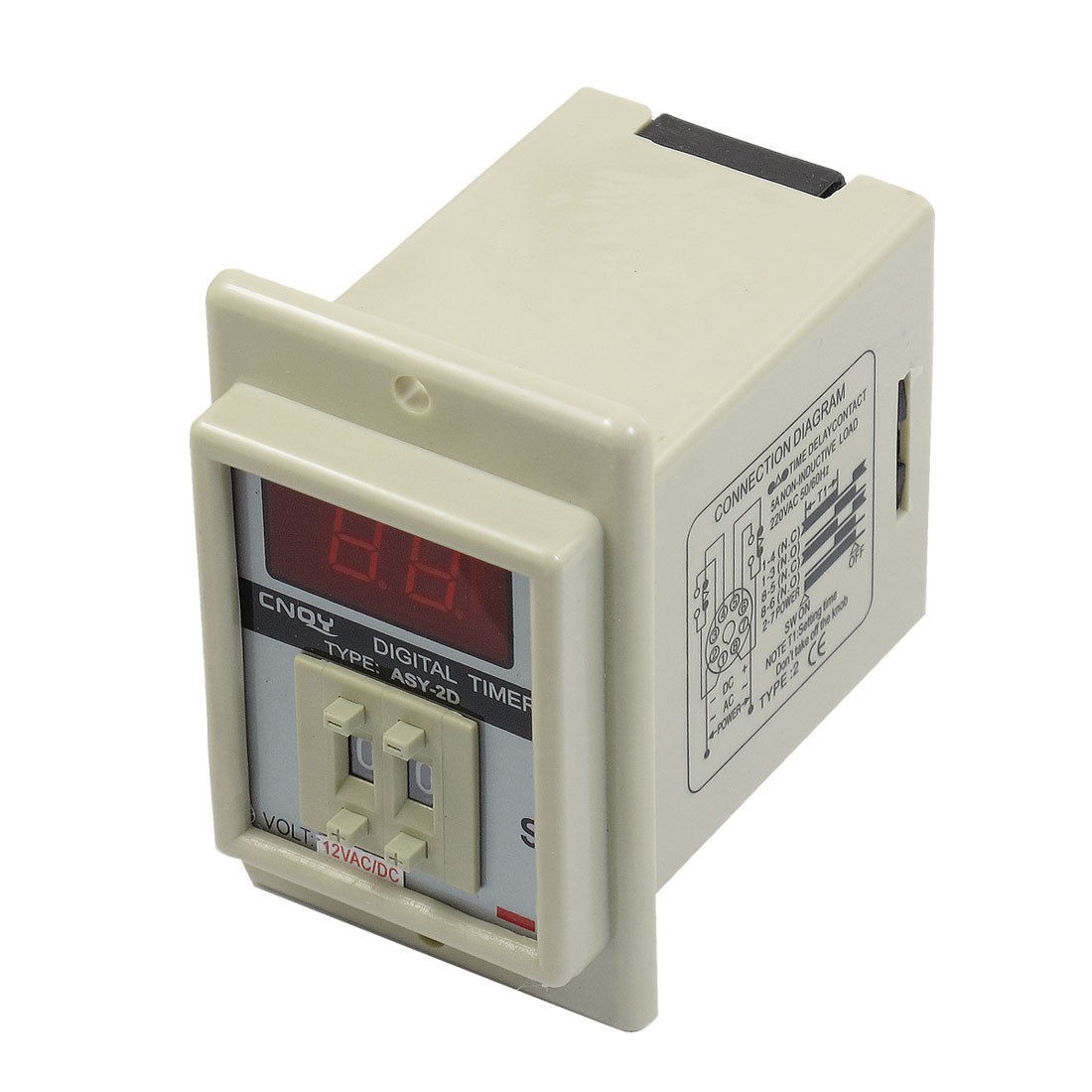 White AC/DC 12V Power on Delay Timer Time Relay 1-99 Second 8 Pins ASY-2D