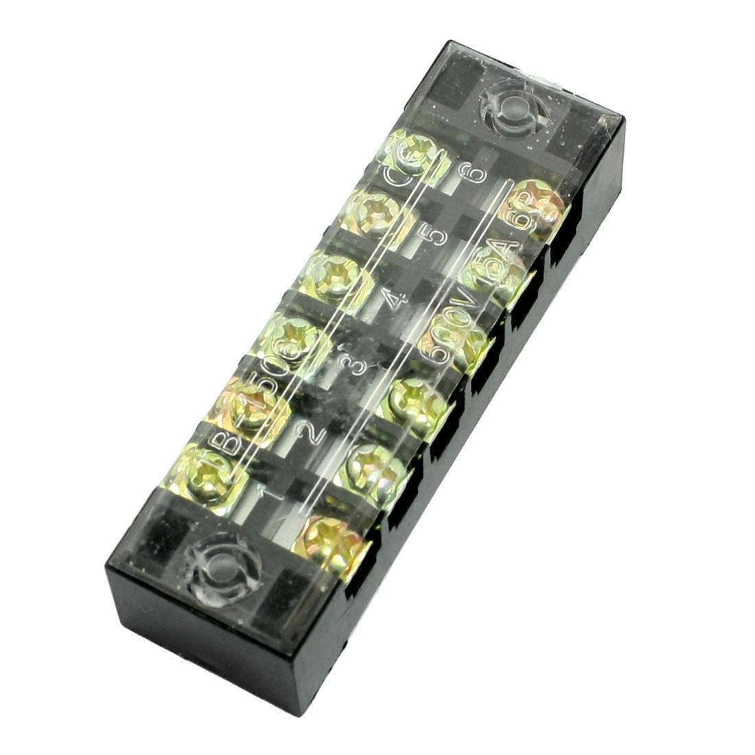 Clear Plastic Cover 400V 15A Dual Row 6 Pole Barrier Terminal Strip Connector