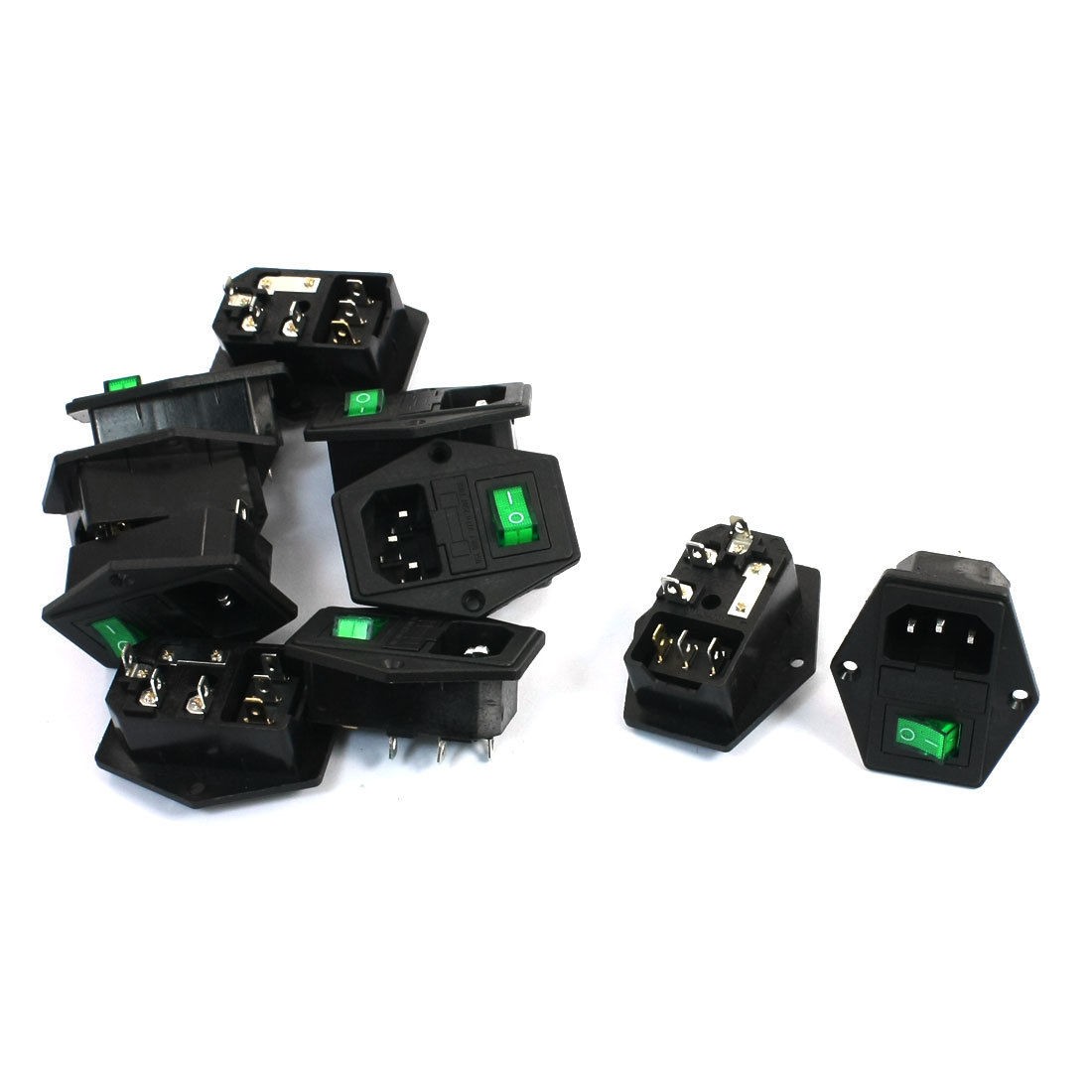 10x Green Indicator 3Pin SPST Rocker Switch Fuse Holder IEC320 C14 Power Socket