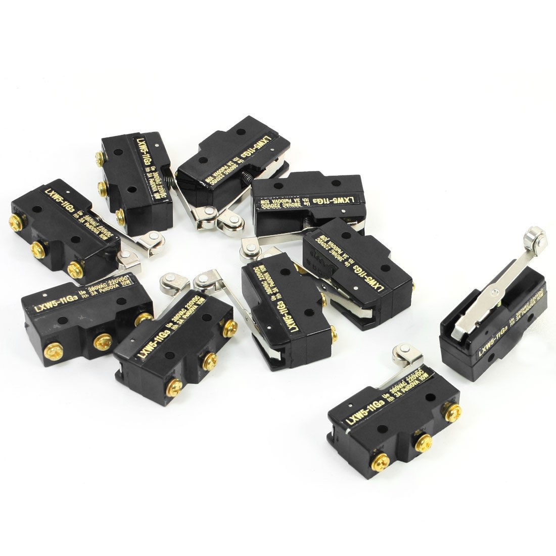 10pcs 380VAC/220VDC Short Roller Hinge Lever Micro Limit Switch LXW5-11G3