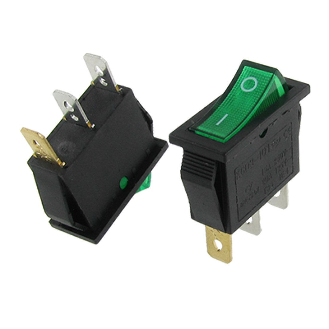 2pcs Green Neon Light ON-OFF I/O SPST Rocker Switch 3 Pin 15A/250V 20A/125V AC