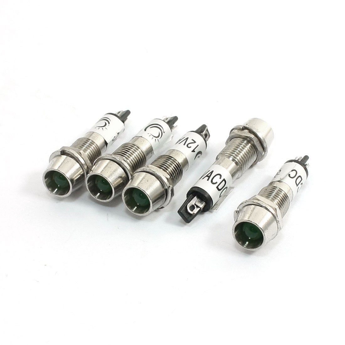 DC 12V 7.5mm Thread Green Pilot Lamps Indicator Signal Light 5 Pcs