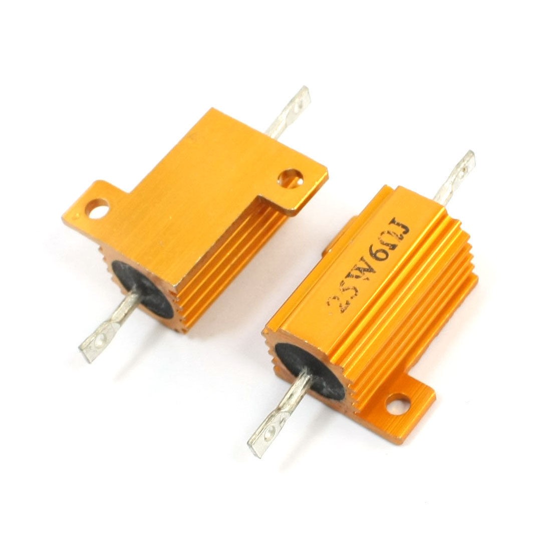 2 Pcs Gold Tone Heatsink Aluminum Housed Case Resistor 25W 6 Ohm