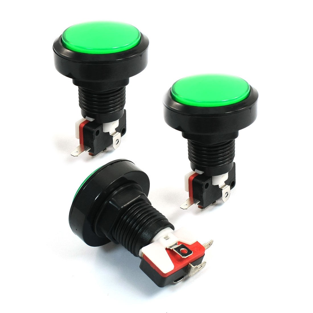 3 Pcs Panel Mount Green Lamp Round Head SPST 4P Momentary Game Button Switch