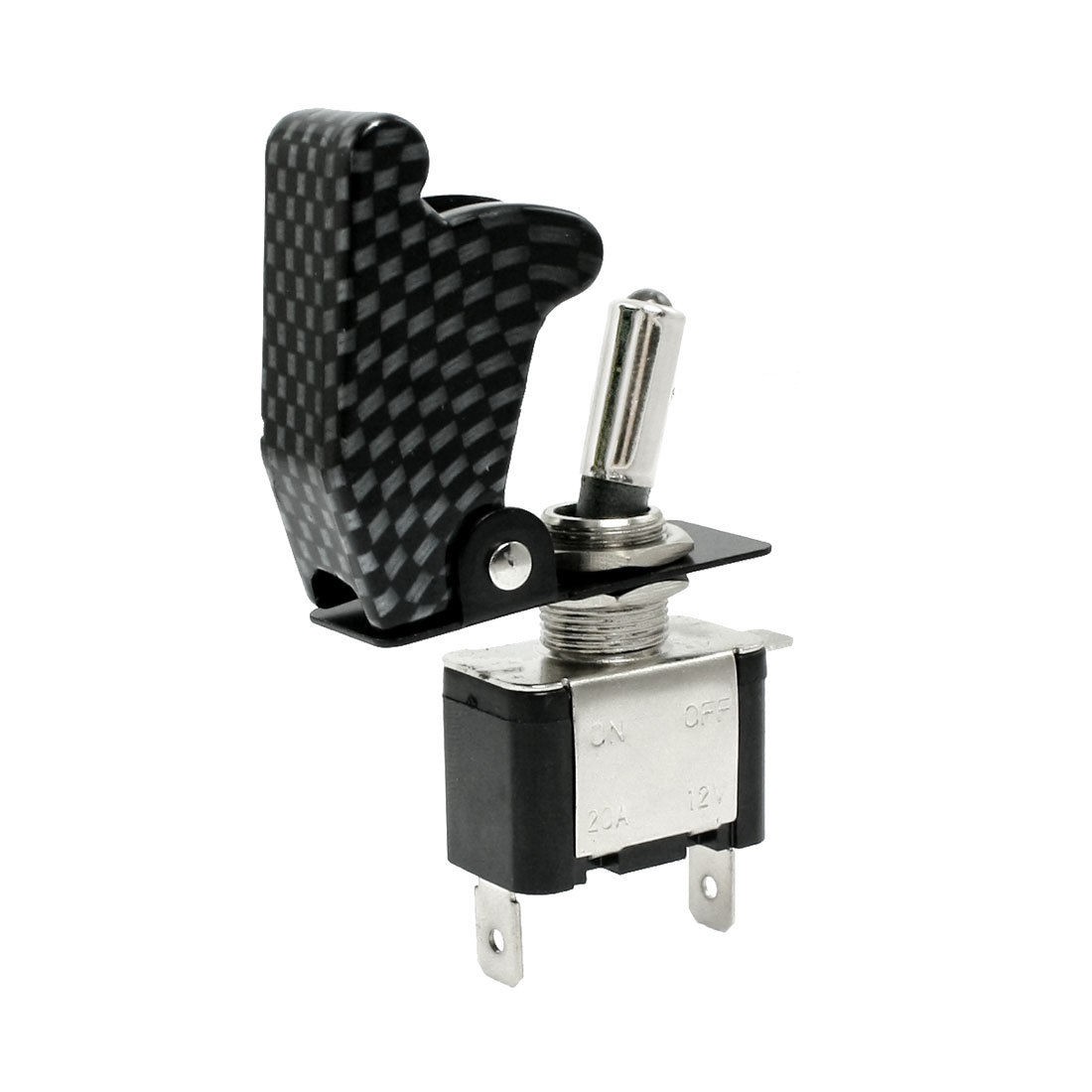 12V Car Auto Red LED Light Carbon Fiber Toggle Switch SPST Control ON/OFF