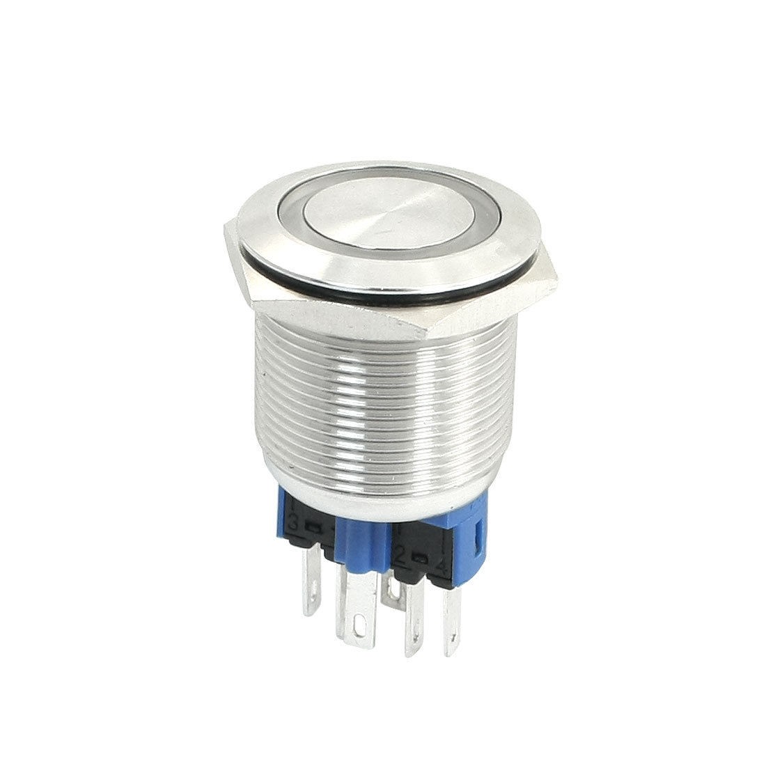 Blue LED Light 24V Latching 22mm Push Button Switch AC 250V 5A SPDT