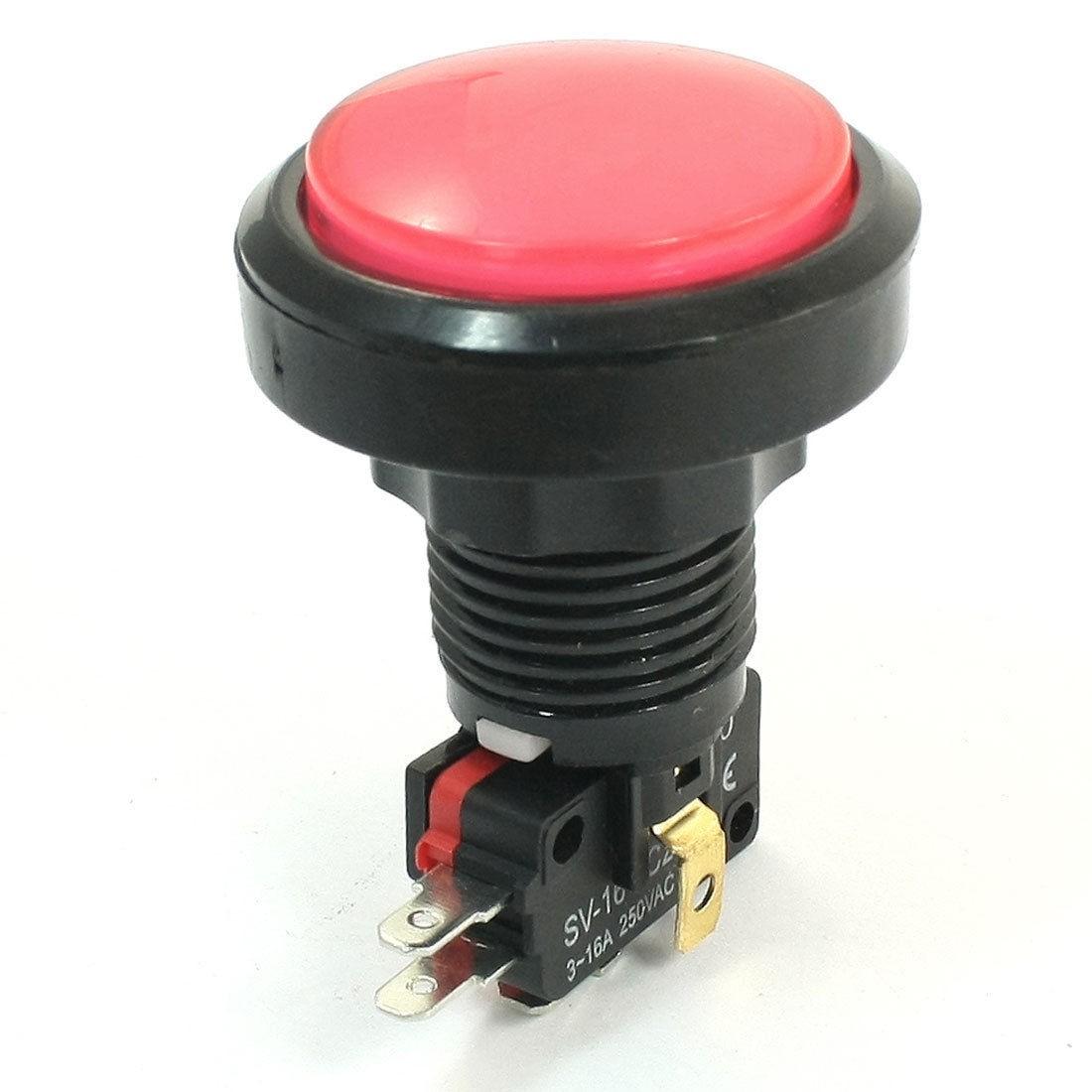 AC 250V 3-16A SPDT 1NO+1NC Momentary Mushroom Push Button Switch w Red Light