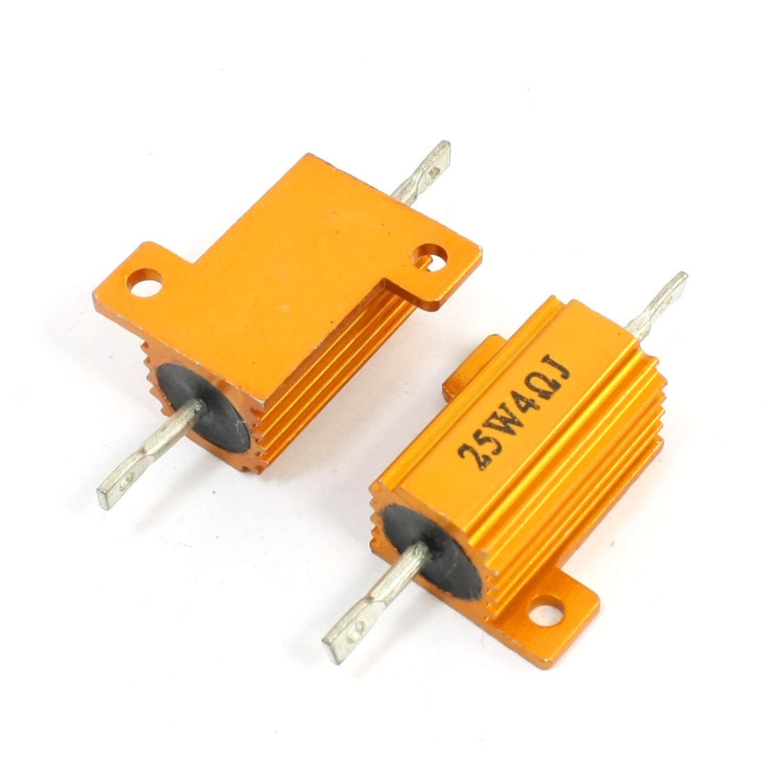 2 Pcs Gold Tone Heatsink Aluminum Housed Case Resistor 25W 4 Ohm