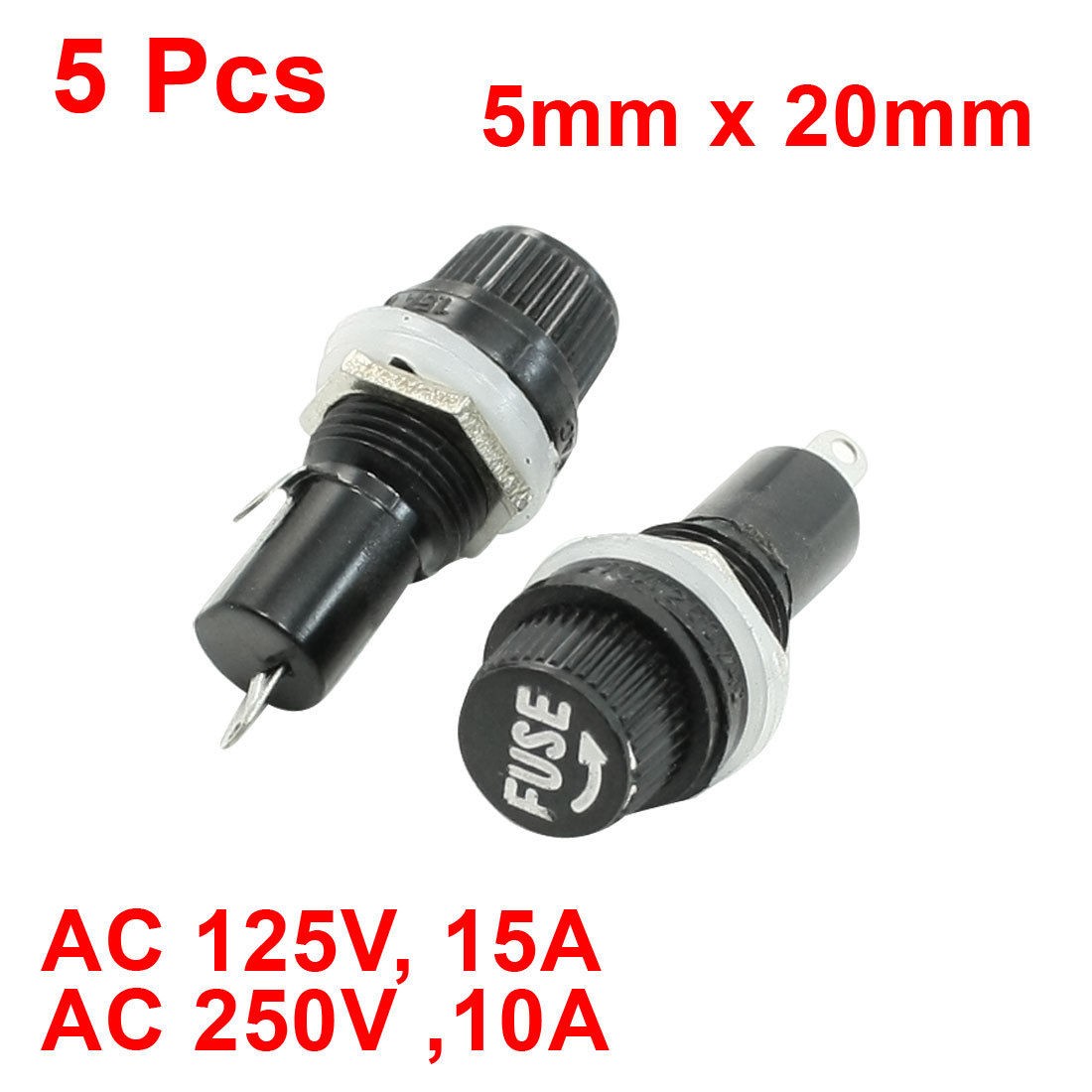 5 Pcs 5mm x 20mm Fuse Waterproof Fuses Holder AC 125V 15A 250V 10A