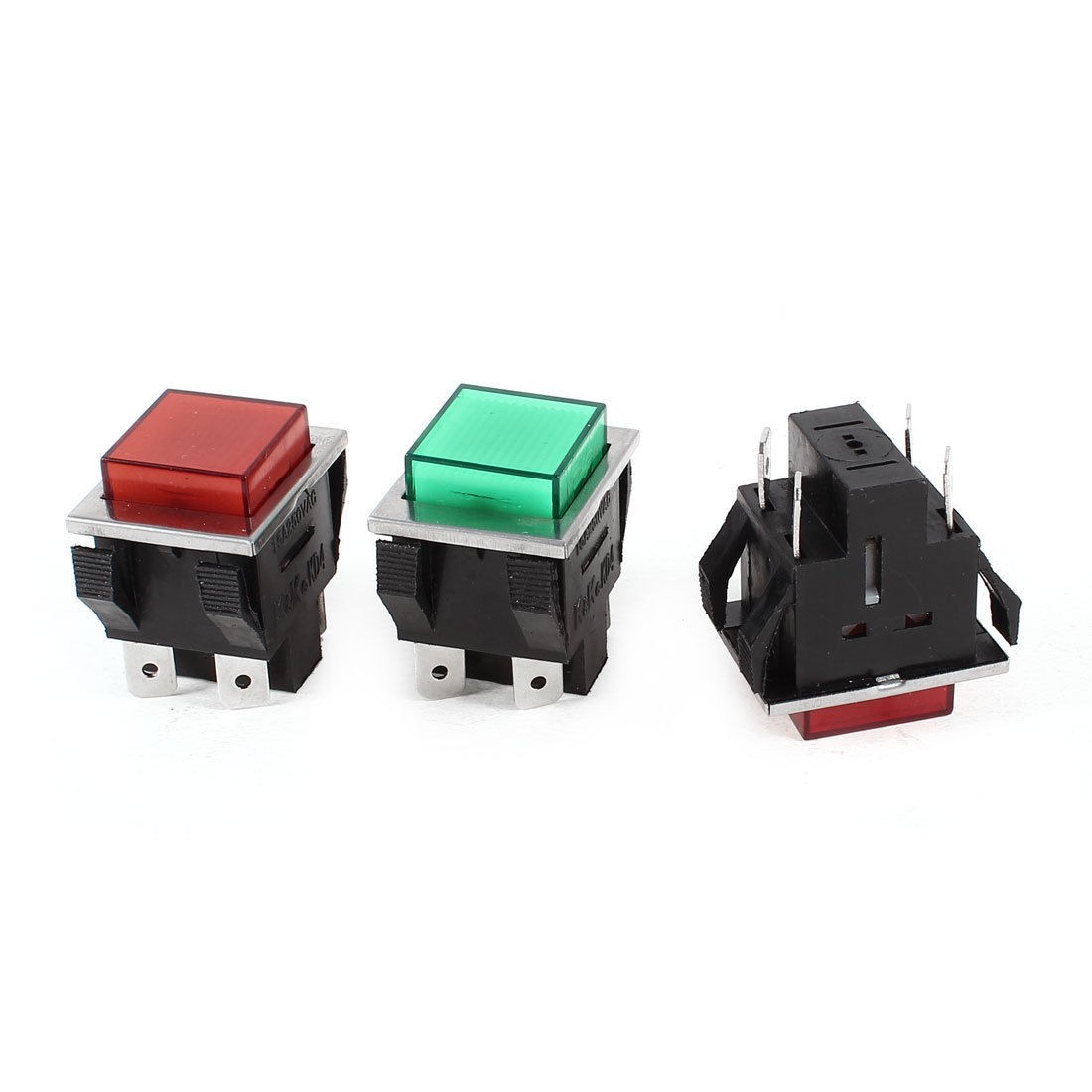3PCS DPST 4P Momentary Green Red Square Pushbutton Switch AC 250V 15A