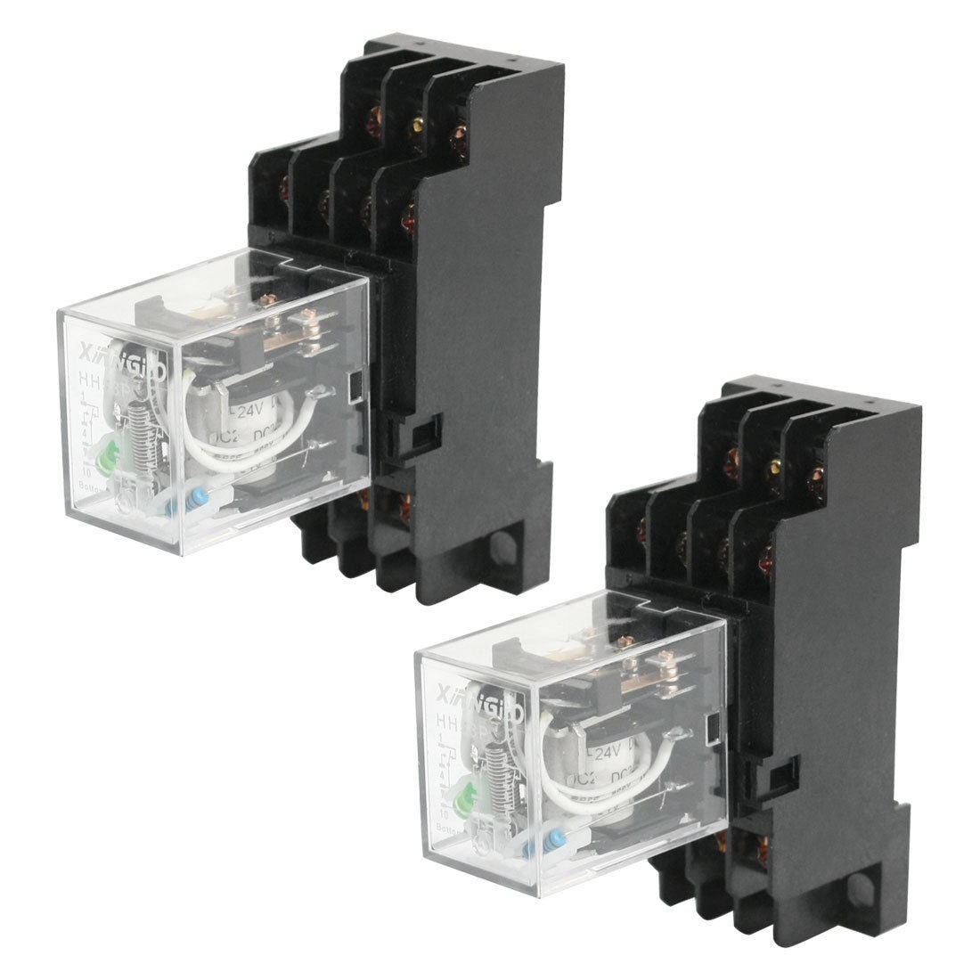2pcs HH54P 24VDC 4PDT Green LED DIN Mount Power Relay w PYF14A Socket
