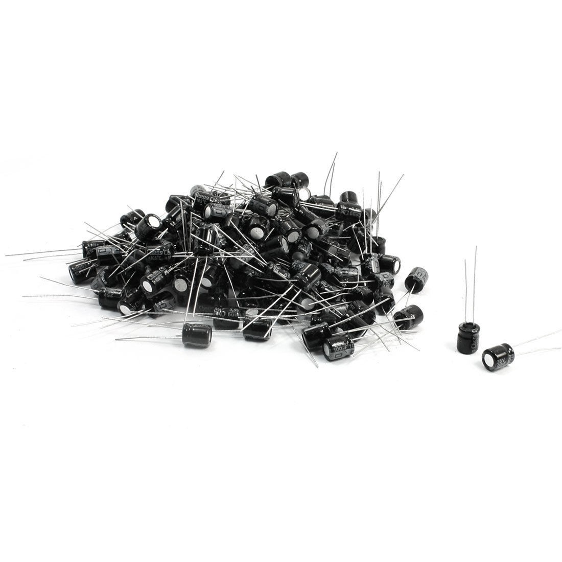 6mm x 8mm Radial Lead Cylindrical Electrolytic Capacitor 25V 100uF 148 Pcs