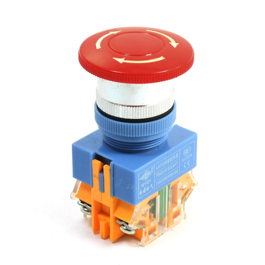 600V 10A DPST Latching Red Mushroom Cap Emergency Stop Push Button Switch