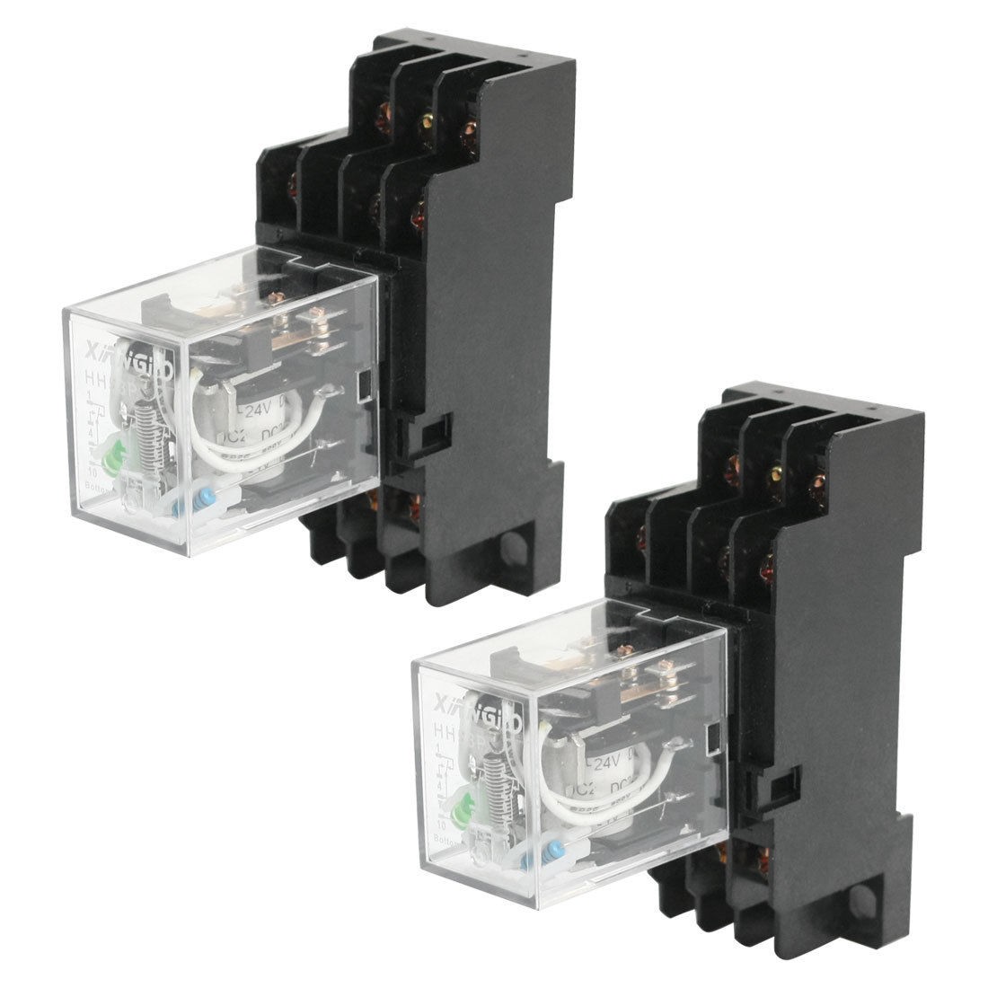 2pcs HH53P 24VDC Motor Control 11Pin 3NO 3NC Power Relay w Base Socket