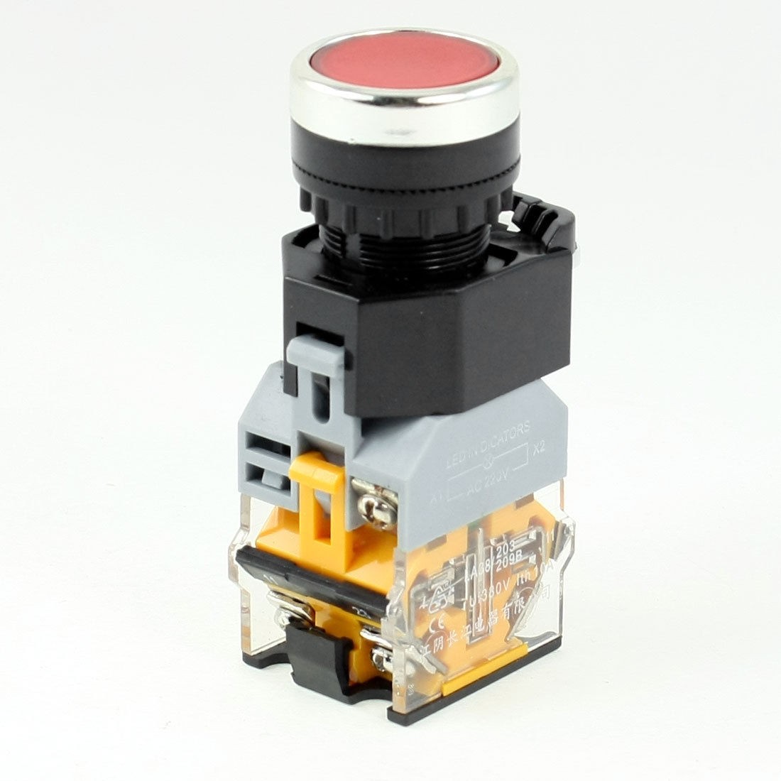 AC 380V 10A 1NO 1NC DPST Latching Red Push Button Switch w AC 220V LED Light