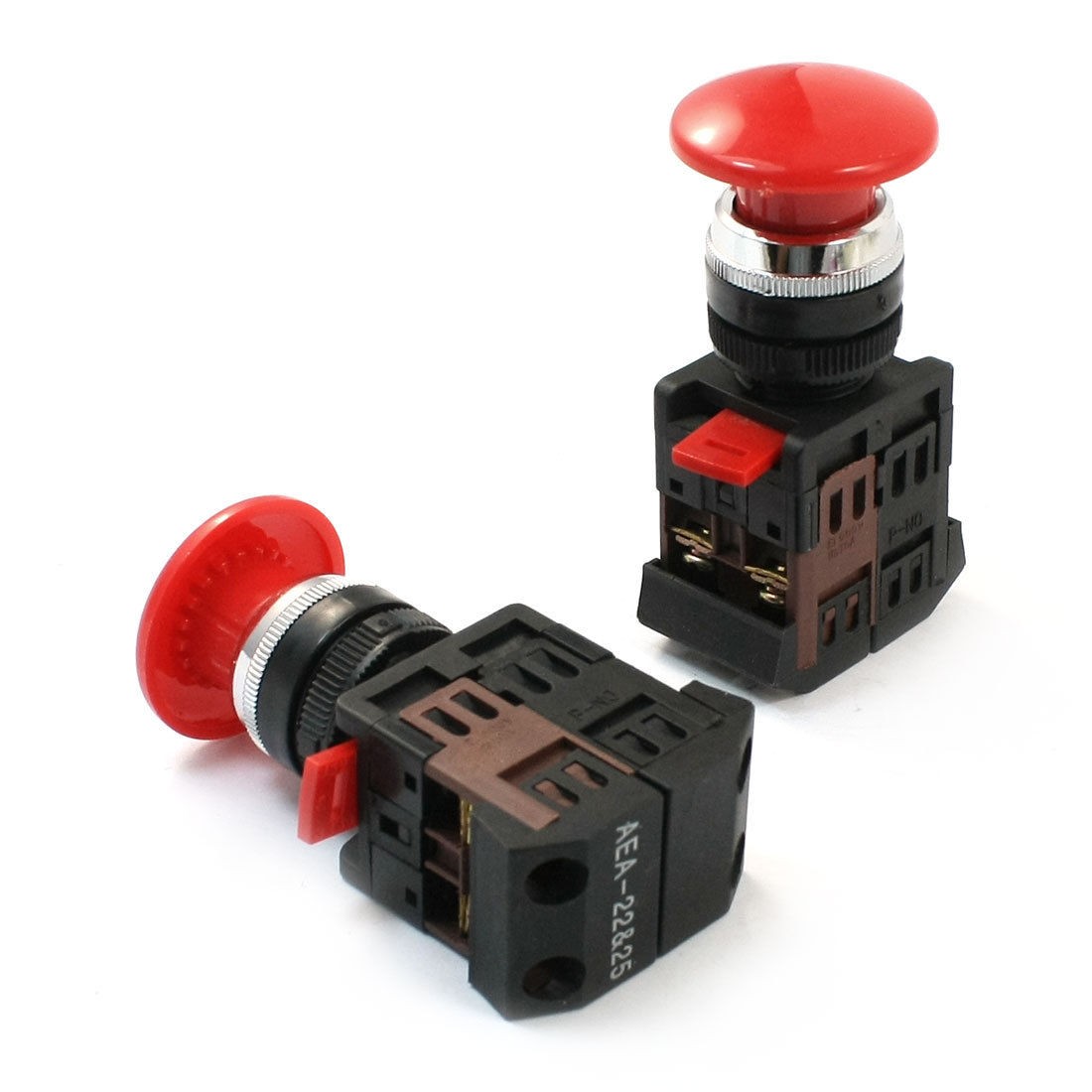 2Pcs Red Mushroom Head Panel Mount Momentary DPST Emergency Stop Switch 660V 10A