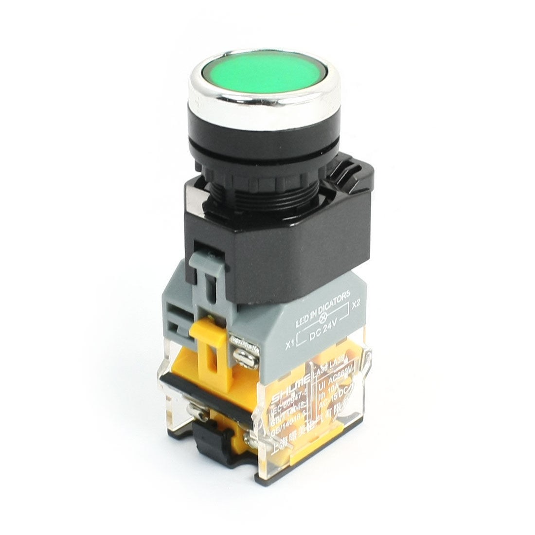 DC 24V Green Light Momentary Round Cap Push Button Switch NO NC