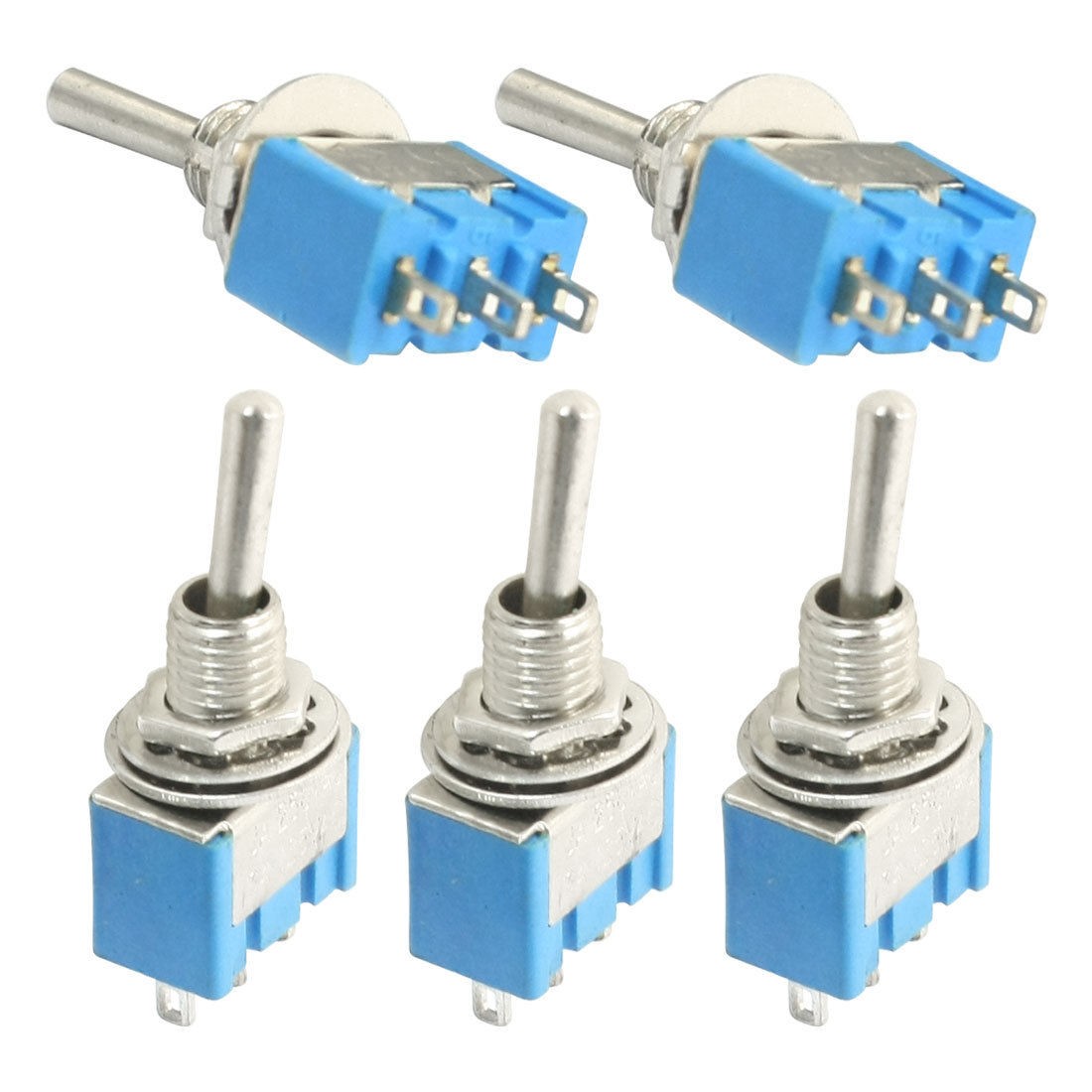 5 Pcs Panel Mounting SPDT 3 Pin Blue Toggle Switch AC125V 6A AC250V 3A