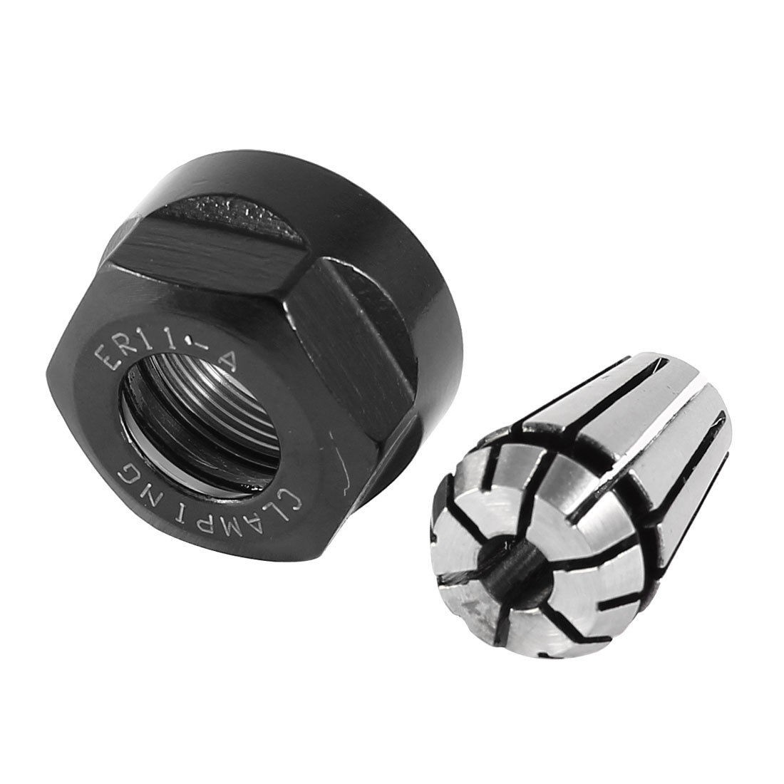 4mm ER11 Precision Spring Collet Chuck Silver Tone w Screw Nut