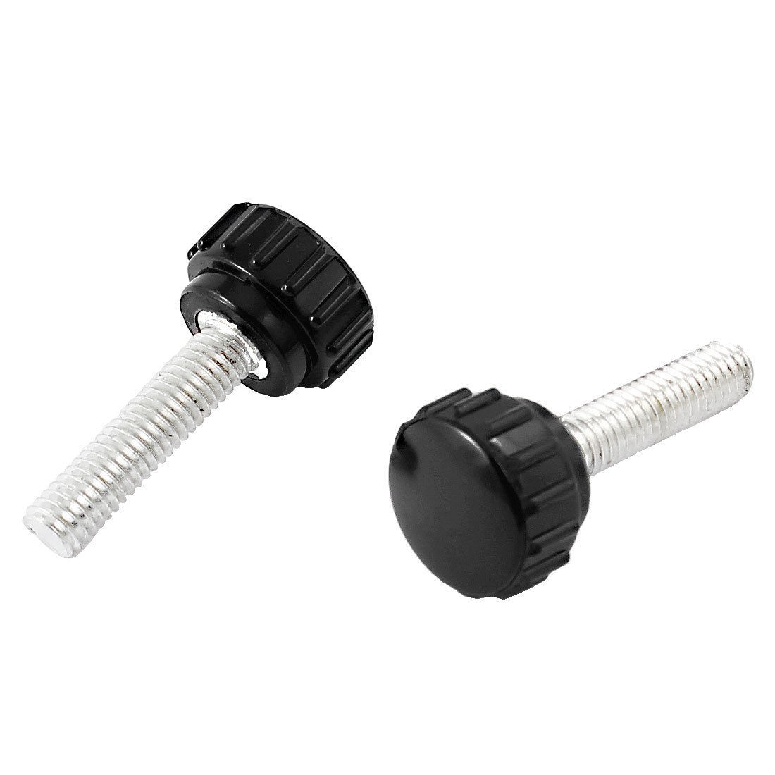 M6 x 25mm Male Thread Round Head Black Knurled Grip Knob 2 Pcs