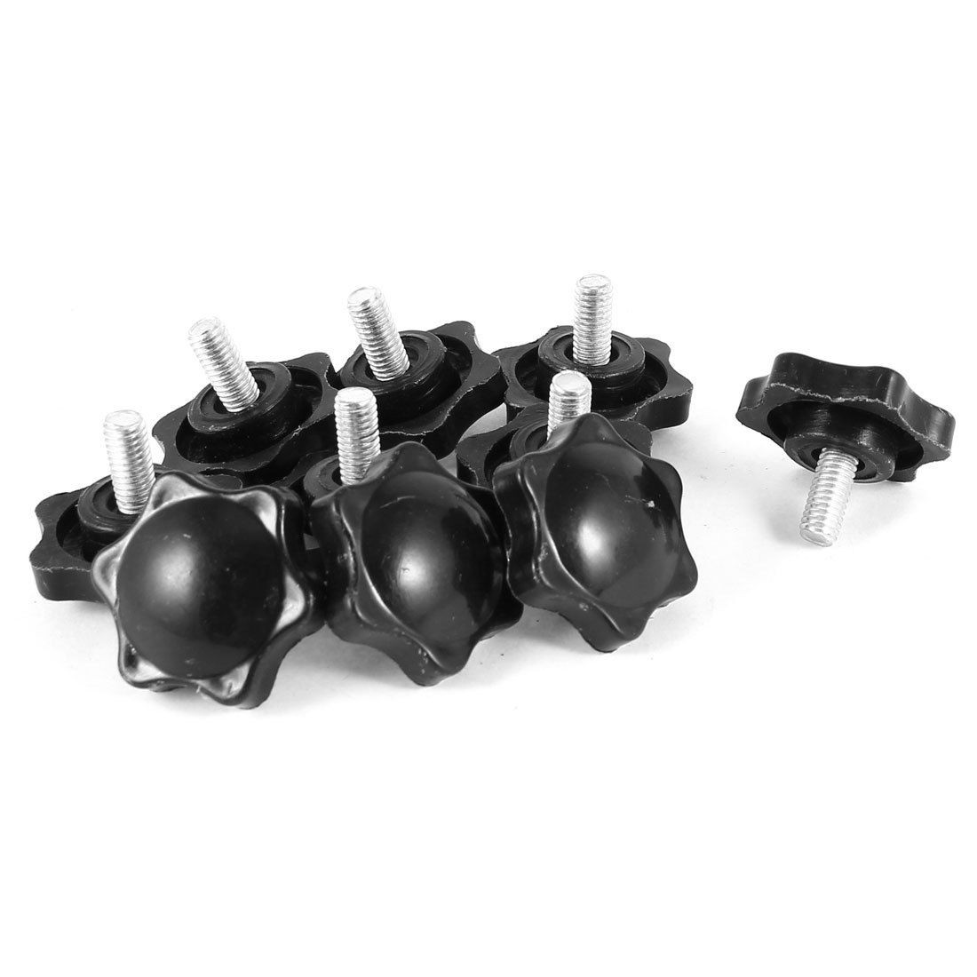 10 Pcs 6mm x 15mm Male Thread 32mm Star Head Clamping Knob Black