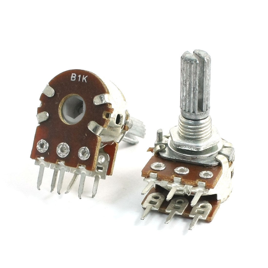 2Pcs B1K 1K Ohm 13mm Shaft Single Linear Rotary Stereo Dual Potentiometer