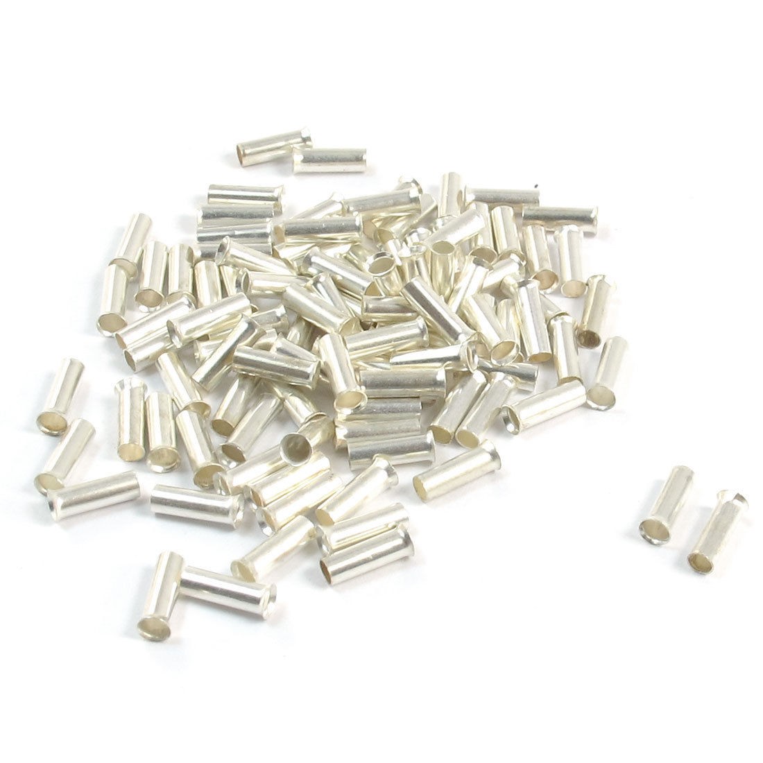 100pcs Silver Tone EN2508 A.W.G 14 Non-insulated Cord End Pipe Terminal