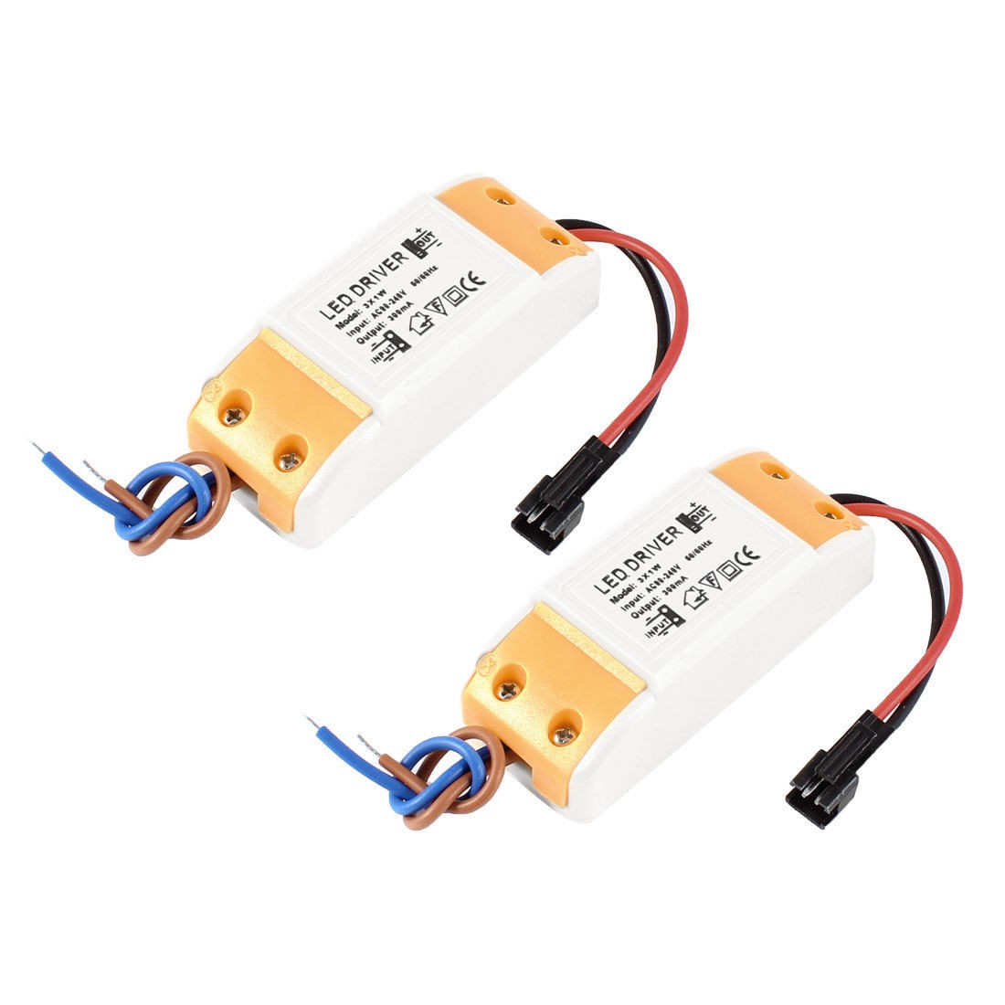 2 Pcs AC90-240V 300mA Power Supply Driver Adapter for 3x1W LED Light