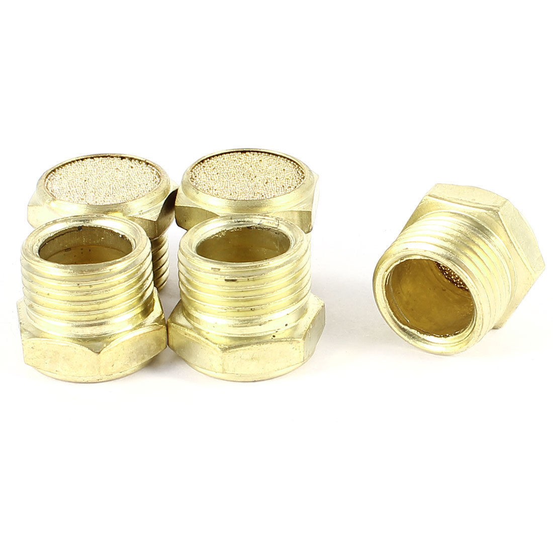 5 Pcs 16mm Thread Sintered Brass Pneumatic Filter Noise Sound Silencers Mufflers