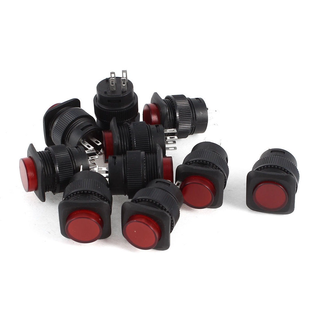 10 Pcs DC 3V SPST 4 Pin Terminals Latching Red Indicator Lamp Push Button Switch