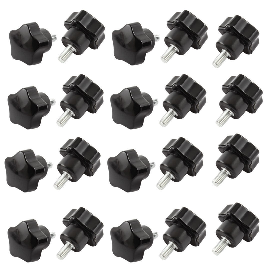 20 Pcs Black 5mm Male Thread Screw On Type Clamp Star Knobs