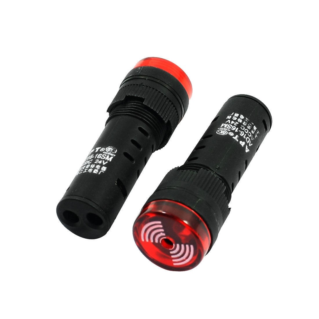 AC/DC 24V 18mm Red LED Signal Indicator Lamp Alarm Light w Buzzer 2Pcs