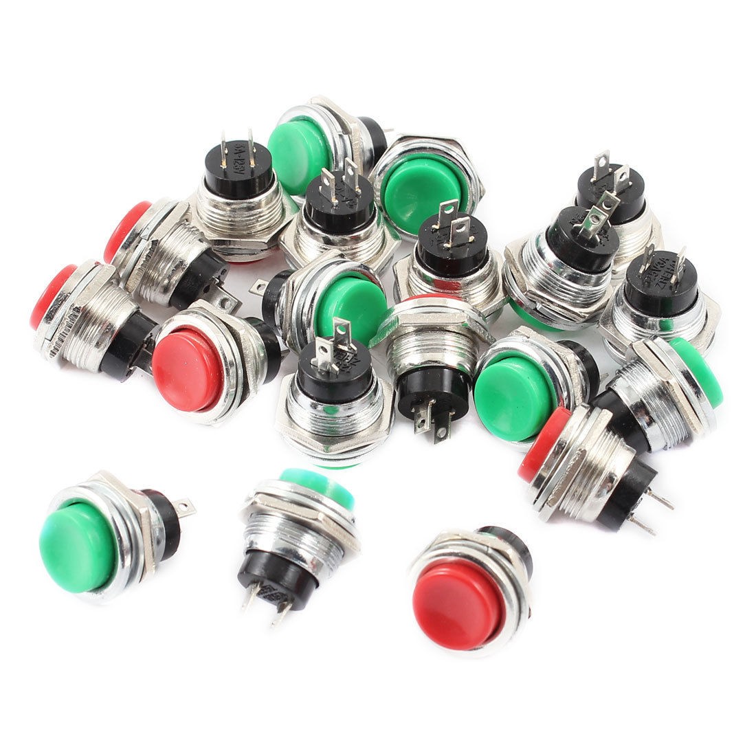 20 PCS Green Red Cap SPST Momentary Push Button Switch AC125V 3A 250V 1.5A