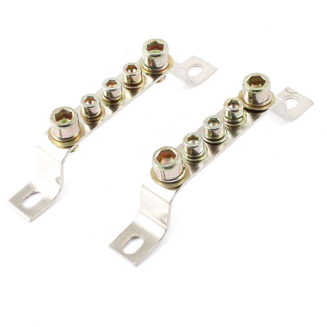 Bronze Tone  2x15 5 Positions Terminals Barrier Connector 2 Pcs