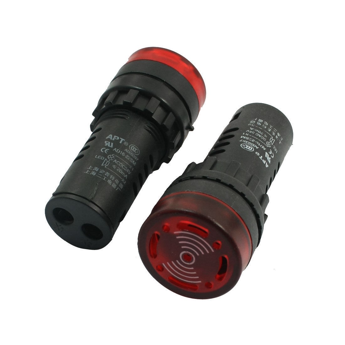 2Pcs Industrial 28mm Red LED Signal Pilot Lamp Light w Buzzer AC/DC 24V