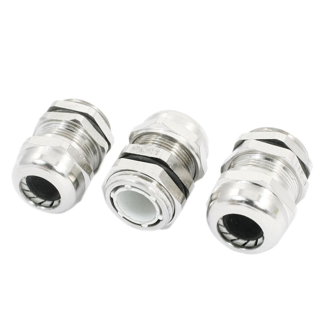 3pcs PG11 Silver Tone Metal Waterproof Cable Gland Connector for 5-10mm Wire