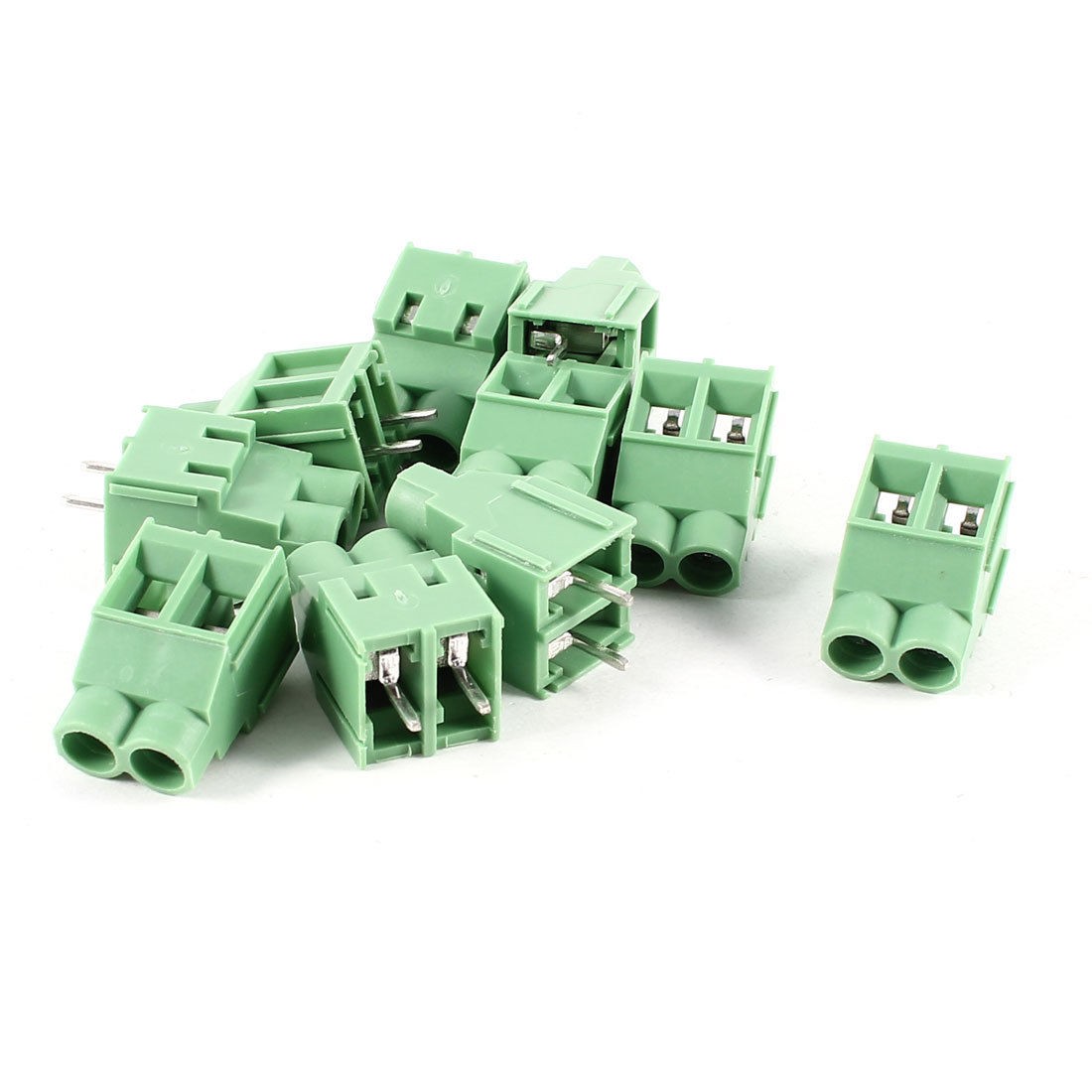 10 x Green 2P 6.35mm Pitch PCB Screw Terminal Block Connector 300V 30A AWG22-10