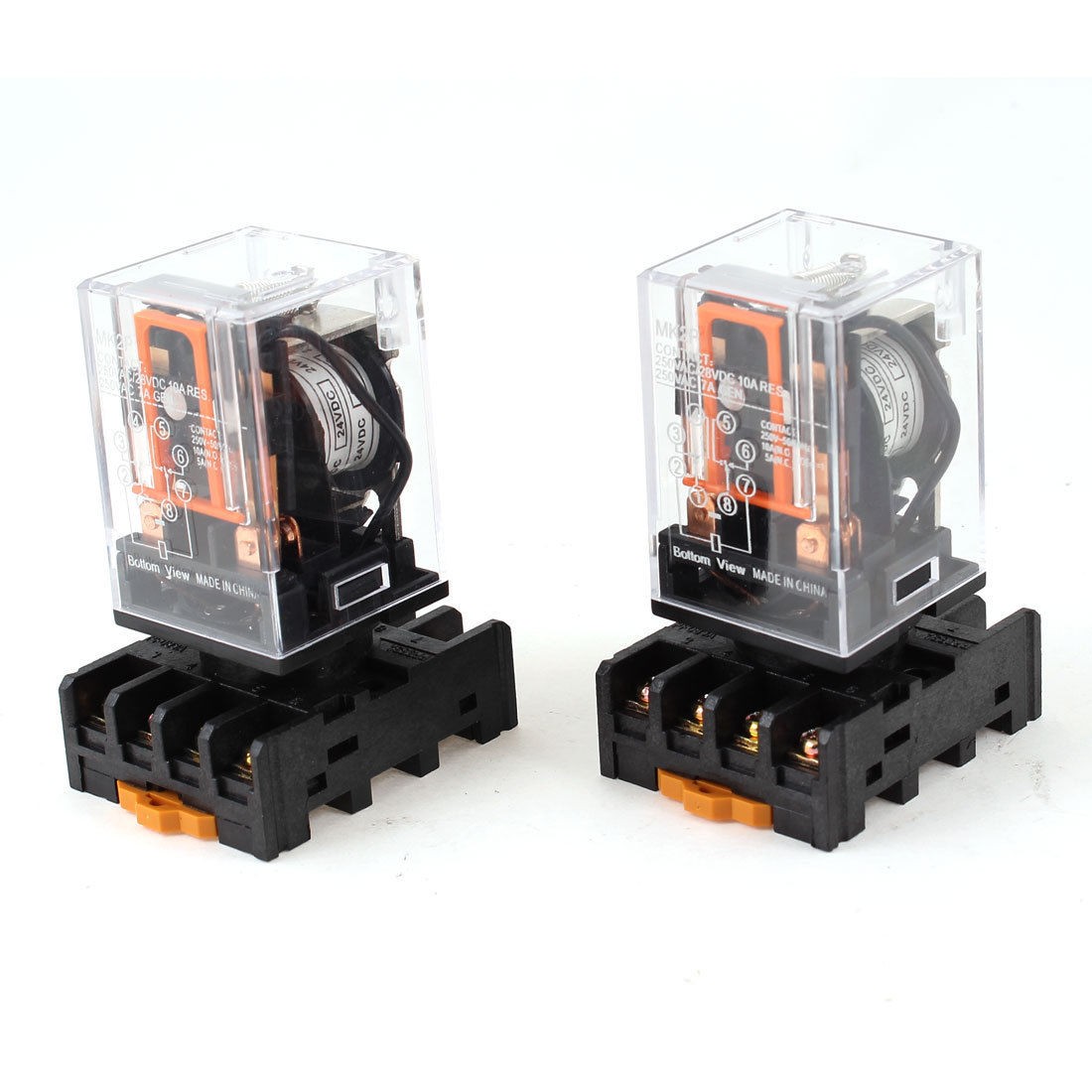 DC 24V Coil Voltage 8 Pin DPDT Electromagneti<wbr/>c Power Relay 2 Pcs with Base