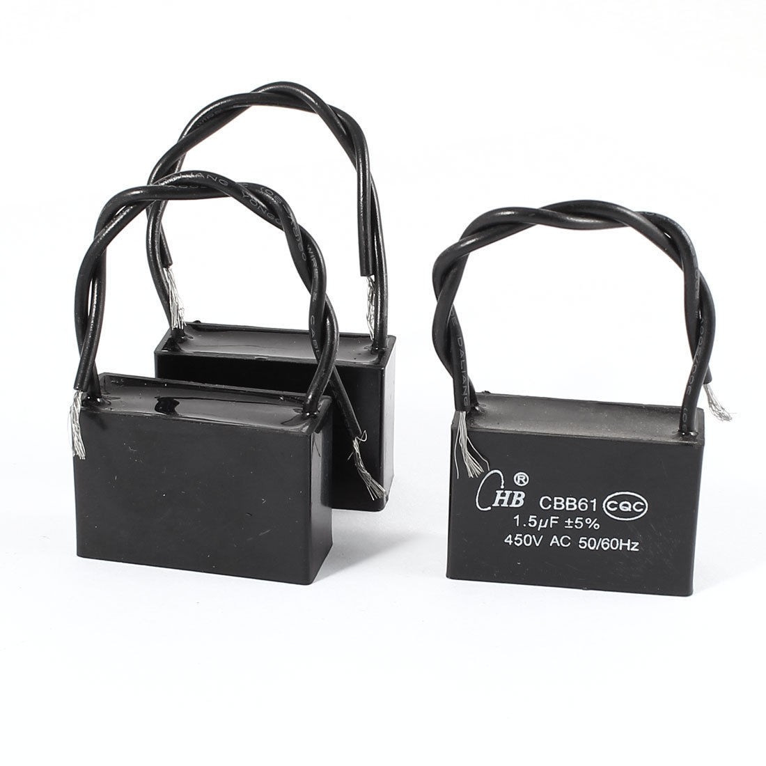 3PCS AC 450V 1.5uF 2 Wires Leads Polypropylene Film Motor Capacitor CBB61
