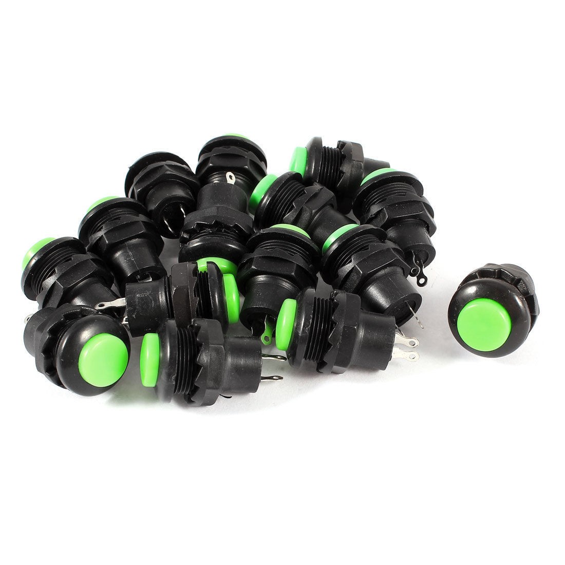 15 Pcs AC 125V/3A 250V/1.5A SPST Momentary Locked Push Button Switch Green
