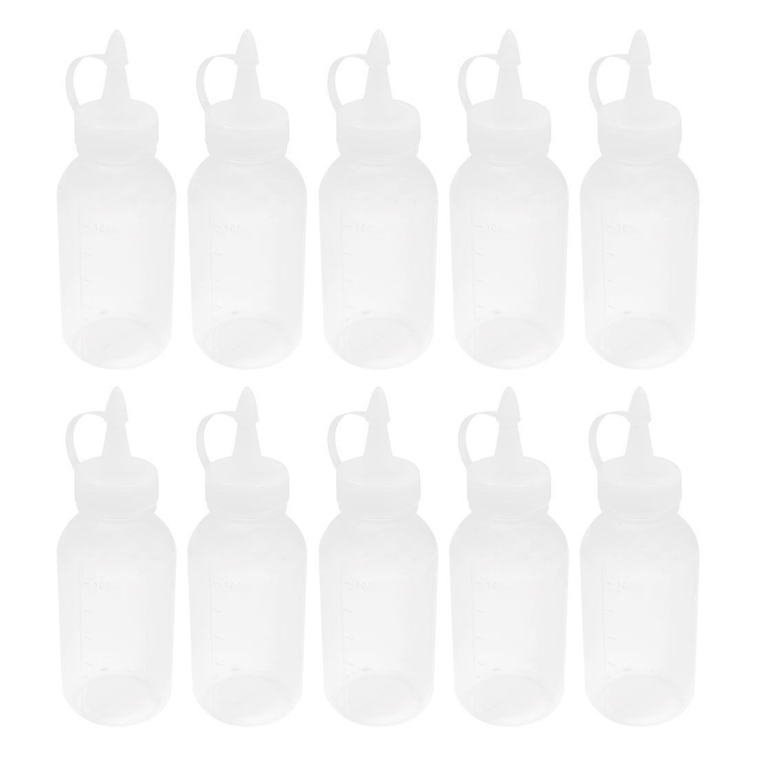10Pcs 3.4oz 100ml White Plastic Cap Oil Water Measuring Bottles Liquid Container