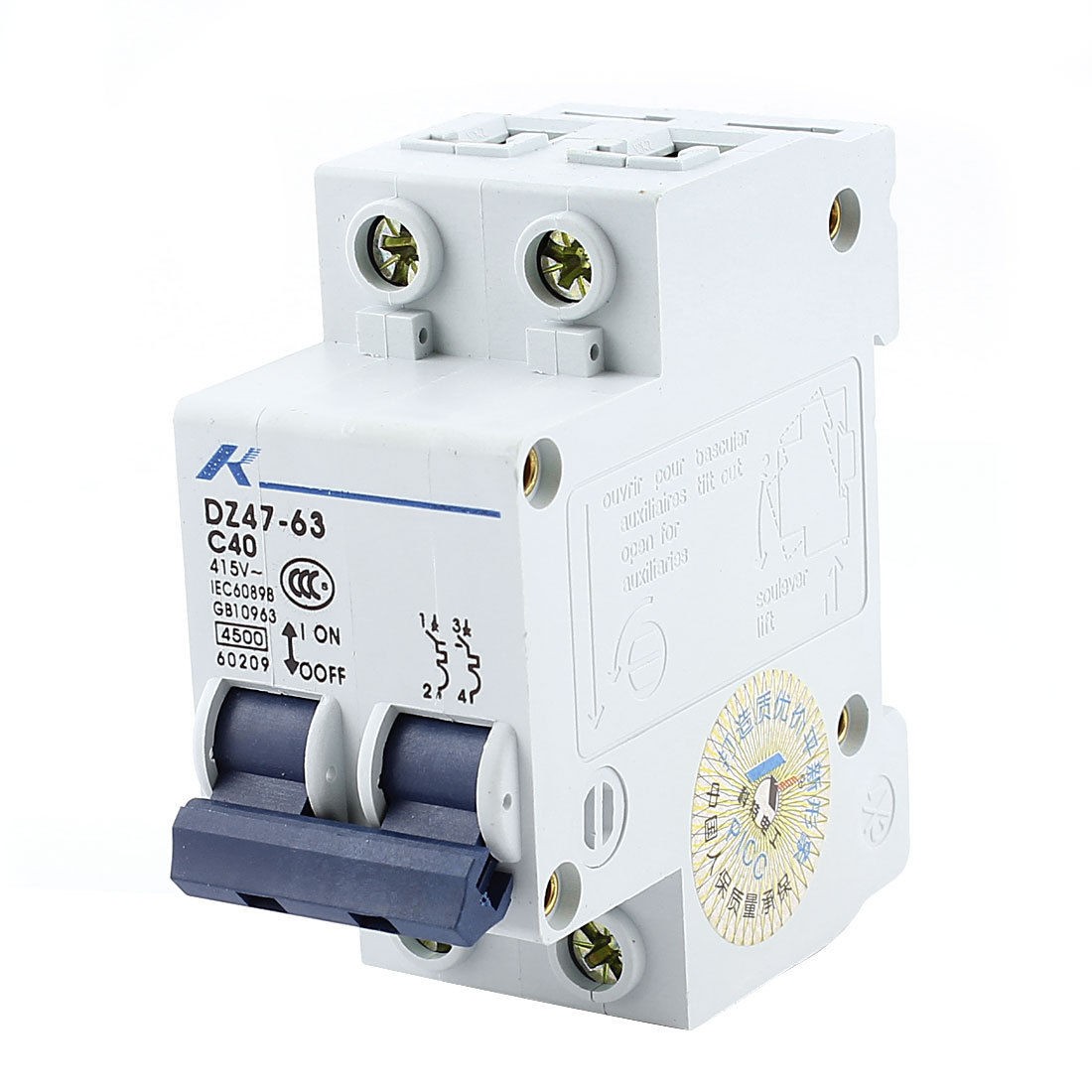 4500A Breaking Capacity Dual Pole Miniature Circuit Breaker AC 415V 40Amp